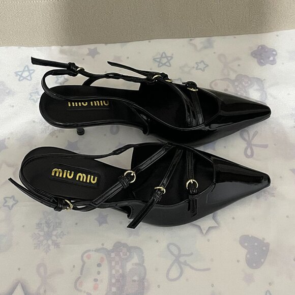 Miu Miu Black Pointed-Toe Buckled Pumps - Picture 5 of 5